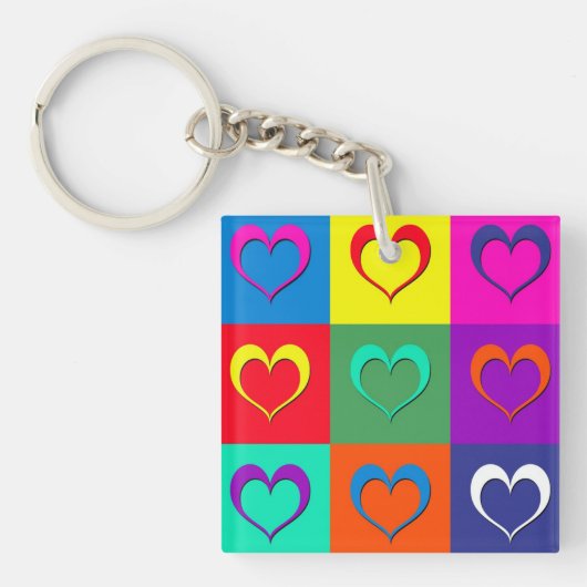 Pop kunst harten sleutelhanger (voorkant)