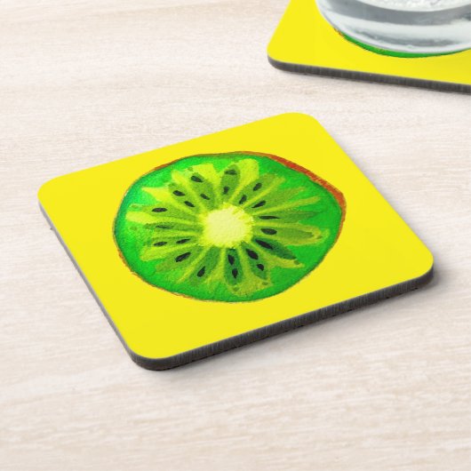 Pop kunst heldere kiwi - waterverf bier onderzetter (Linkerzijde)