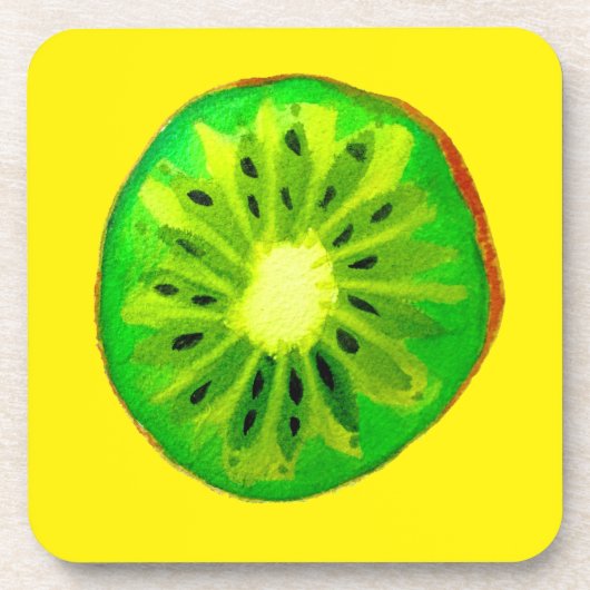 Pop kunst heldere kiwi - waterverf bier onderzetter (Voorkant)