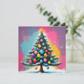 Pop kunst kerst met spatten van kleuren feestdagenkaart (Staand voorkant)