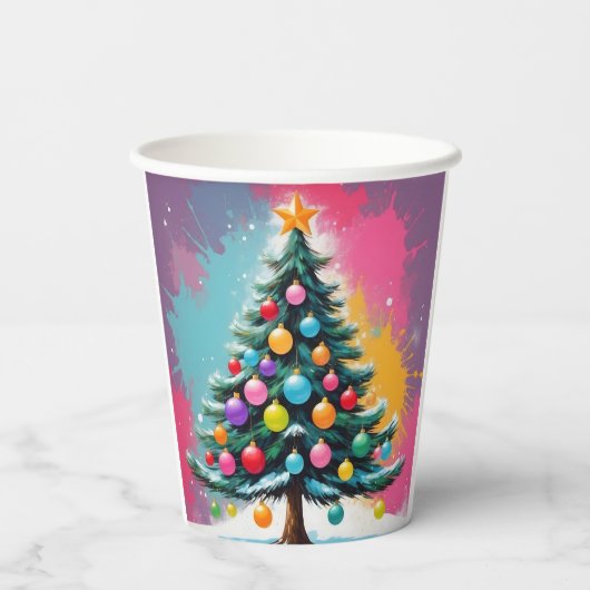 Pop kunst kerst met spatten van kleuren papieren bekers (Achterkant)