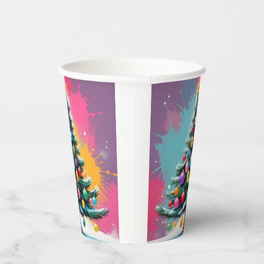 Pop kunst kerst met spatten van kleuren papieren bekers (Rechts)