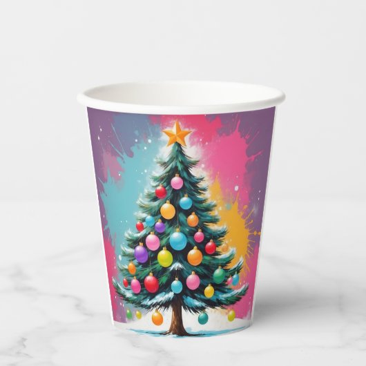 Pop kunst kerst met spatten van kleuren papieren bekers (Voorkant)