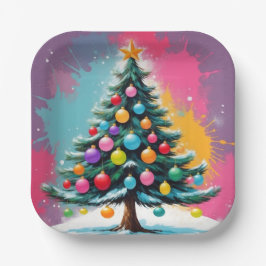 Pop kunst kerst met spatten van kleuren papieren bordje