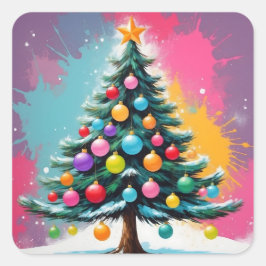 Pop kunst kerst met spatten van kleuren vierkante sticker
