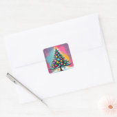 Pop kunst kerst met spatten van kleuren vierkante sticker (Envelop)