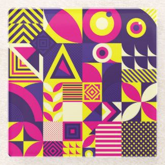 Pop kunst, kleurrijke geometrische vormen. glazen onderzetter