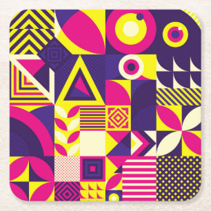 Pop kunst, kleurrijke geometrische vormen. kartonnen onderzetters