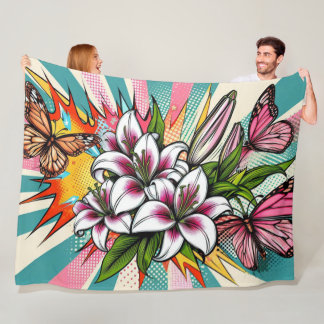 Pop kunst lelies en vlinders fleece deken