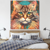 Pop kunst, Louis Wain mooie kat Canvas Afdruk (Insitu (Slaapkamer))