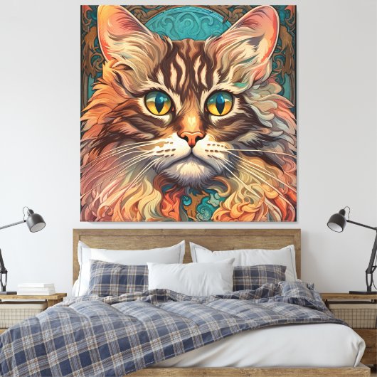 Pop kunst, Louis Wain mooie kat Canvas Afdruk (Insitu (Slaapkamer))