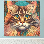 Pop kunst, Louis Wain mooie kat Canvas Afdruk (Insitu (Houten vloer))