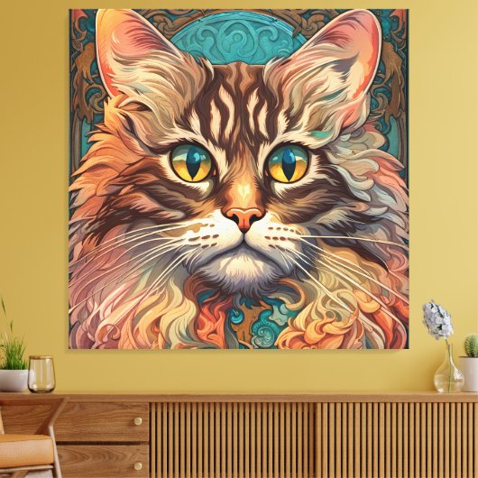 Pop kunst, Louis Wain mooie kat Canvas Afdruk (Insitu (Woonkamer))