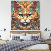 Pop kunst, Louis Wain mooie kat Canvas Afdruk (Insitu (Slaapkamer))