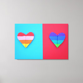 Pop kunst Love Twin Rainbow Hearts Canvas Afdruk