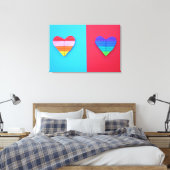 Pop kunst Love Twin Rainbow Hearts Canvas Afdruk (Insitu (Slaapkamer))