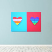 Pop kunst Love Twin Rainbow Hearts Canvas Afdruk (Insitu (Houten vloer))