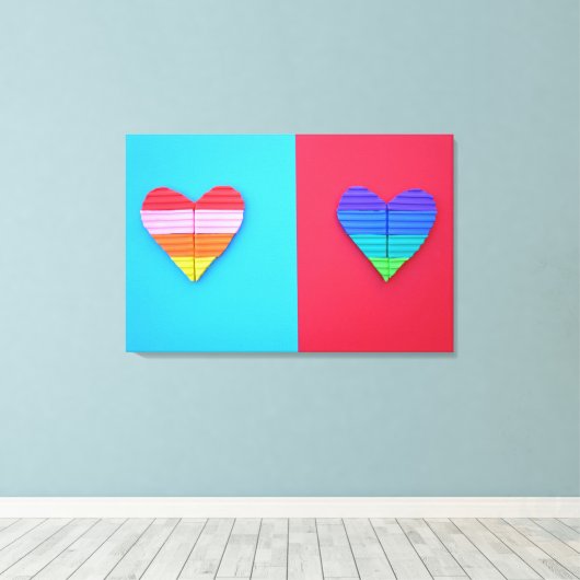 Pop kunst Love Twin Rainbow Hearts Canvas Afdruk (Insitu (Houten vloer))