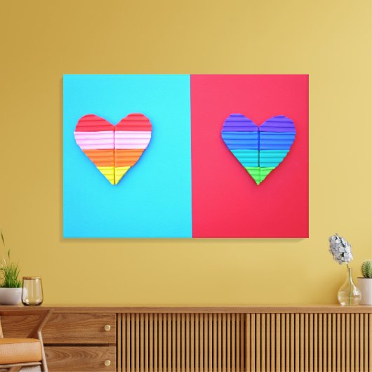 Pop kunst Love Twin Rainbow Hearts Canvas Afdruk (Insitu (Woonkamer))