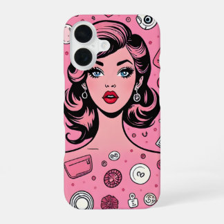 Pop kunst meisje hoesje roze hoesje ontwerp iPhone 16 hoesje
