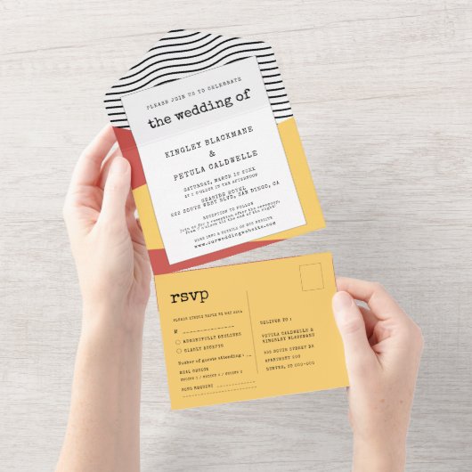 pop-kunst Memphis-stijl bruiloft All In One Uitnodiging (Afscheurbaar)