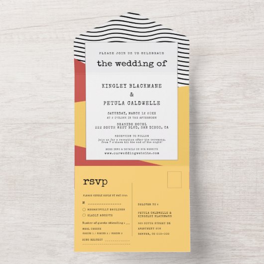 pop-kunst Memphis-stijl bruiloft All In One Uitnodiging (Binnen)