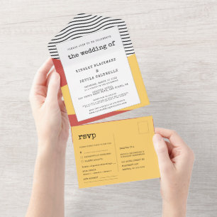 pop-kunst Memphis-stijl bruiloft All In One Uitnodiging