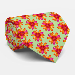 Pop Kunst Oranje roze bloemen Patroon, Bright Flor Stropdas