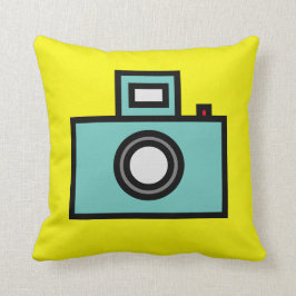 Pop kunst oude camera geel kussen