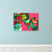 Pop Kunst rode camellia bloemen waterverf originee Canvas Afdruk (Insitu (Houten vloer))