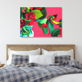 Pop Kunst rode camellia bloemen waterverf originee Canvas Afdruk (Insitu (Slaapkamer))