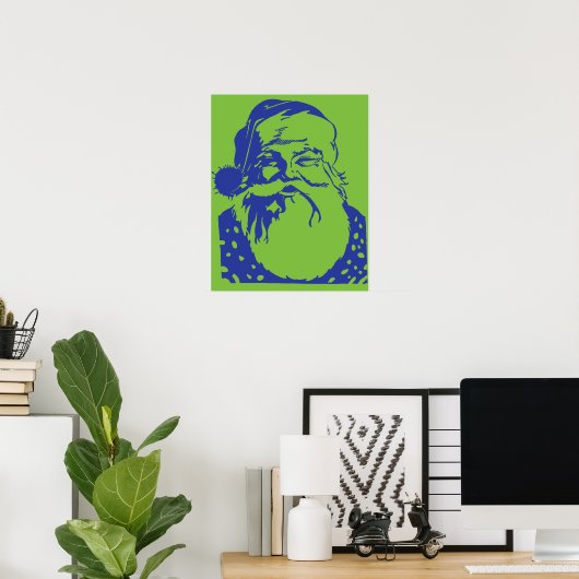 Pop kunst Santa green blue Poster (Thuiskantoor)
