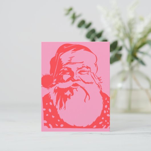Pop kunst Santa roze rood Briefkaart (Staand voorkant)