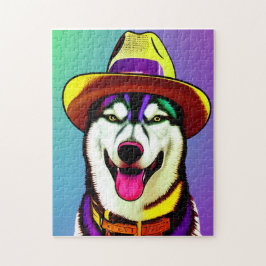 Pop Kunst schilderen van een Husky Dog die een Pet Legpuzzel