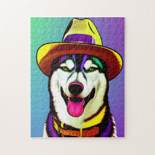 Pop Kunst schilderen van een Husky Dog die een Pet Legpuzzel