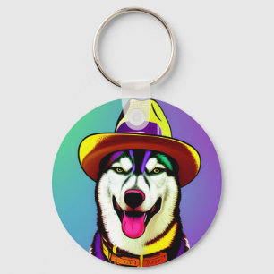 Pop Kunst schilderen van een Husky Dog die een Pet Sleutelhanger