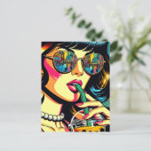 Pop Kunst Stripboek  Vrouw Drink Boba Briefkaart (Staand voorkant)