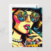 Pop Kunst Stripboek  Vrouw Drink Boba Briefkaart (Voorkant / Achterkant)