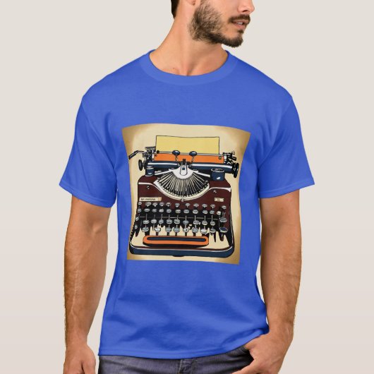 Pop kunst van een  typemachine Blauw T-shirt (Voorkant)