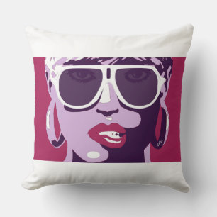 Pop Kunst Vrouw Zonnebrillen Roze Lipstick Kussen