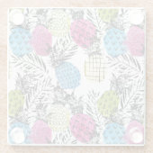 Pop kunstananassen en palmbladeren 2 glazen onderzetter (Achterkant)