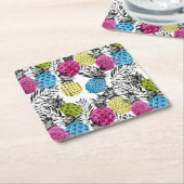 Pop kunstananassen en palmbladeren 2 kartonnen onderzetters (Schuin)