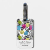 Pop kunstananassen en palmbladeren | Monogram Bagagelabel (Achterkant verticaal)