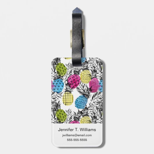 Pop kunstananassen en palmbladeren | Monogram Bagagelabel (Achterkant verticaal)