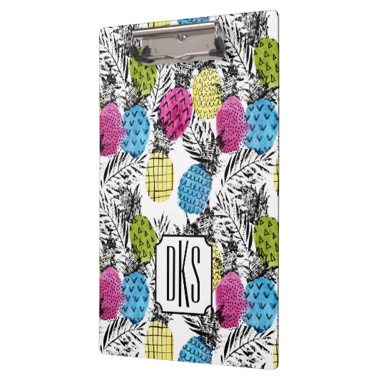 Pop kunstananassen en palmbladeren | Monogram Klembord (Links)