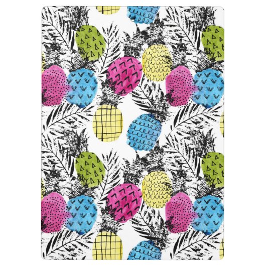 Pop kunstananassen en palmbladeren | Monogram Klembord (Achterkant)