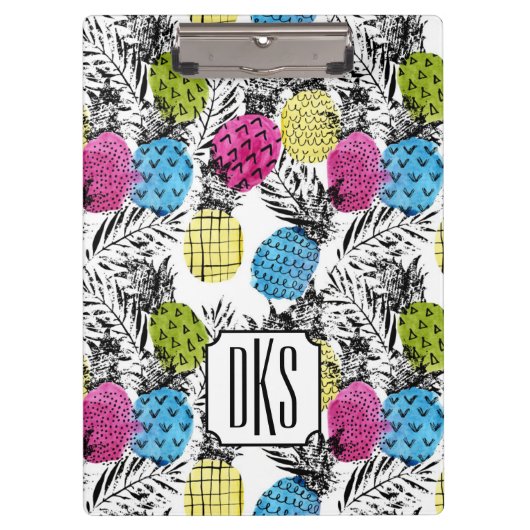 Pop kunstananassen en palmbladeren | Monogram Klembord (Voorkant)