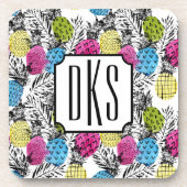 Pop kunstananassen en palmbladeren | Monogram Onderzetter (Voorkant)