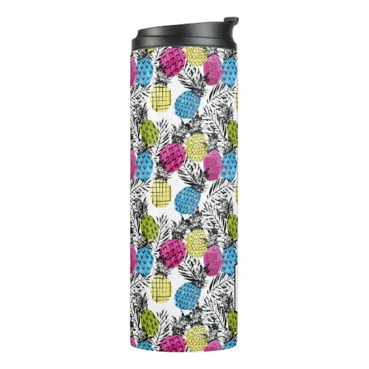 Pop kunstananassen en palmbladeren | Monogram Thermosbeker (Gedraaid links)