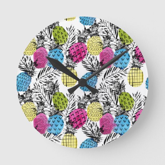 Pop kunstananassen en palmbladeren ronde klok (Voorkant)